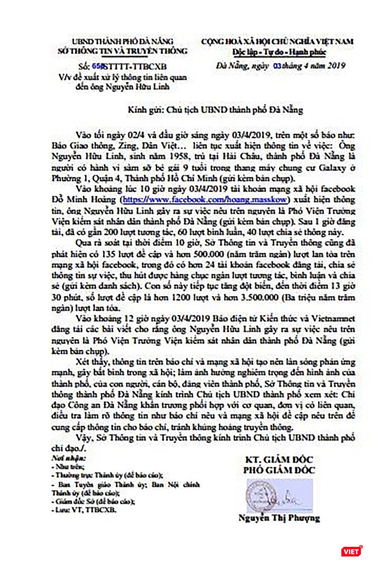 Lo ngại khủng hoàng truyền thông, Sở TT-TT TP Đà Nẵng kiến nghị Chủ tịch UBND TP Đà Nẵng chỉ đạo cơ quan Công an vào cuộc, sớm có thông tin cung cấp chính thống