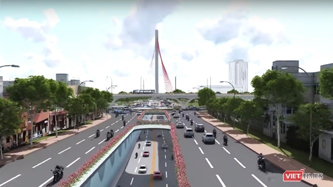 Phối cảnh nút giao thông phía Tây cầu Trần Thị Lý Phối cảnh nút giao thông phía Tây cầu Trần Thị Lý