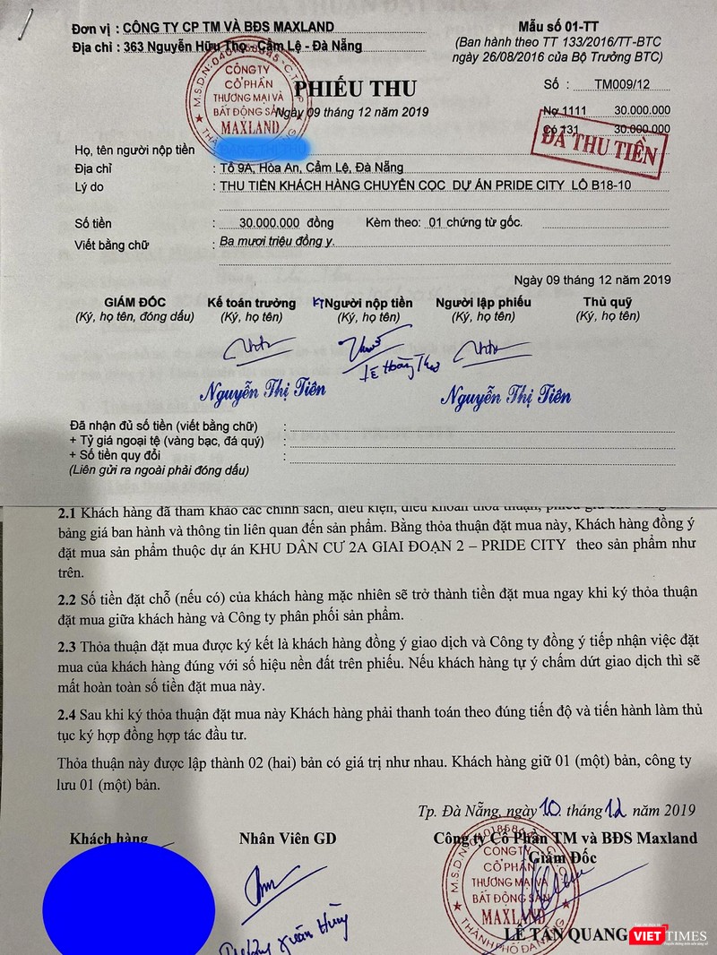 Hợp đồng đặt chỗ và phiếu thu tiền cọc đặt mua sản phẩm đất nền tại dự án Khu dân cư mới 2A - Pride City (phường Điện Ngọc, thị xã Điện Bàn, Quảng Nam) Hợp đồng đặt chỗ và phiếu thu tiền cọc đặt mua sản phẩm đất nền tại dự án Khu dân cư mới 2A - Pride City (phường Điện Ngọc, thị xã Điện Bàn, Quảng Nam)