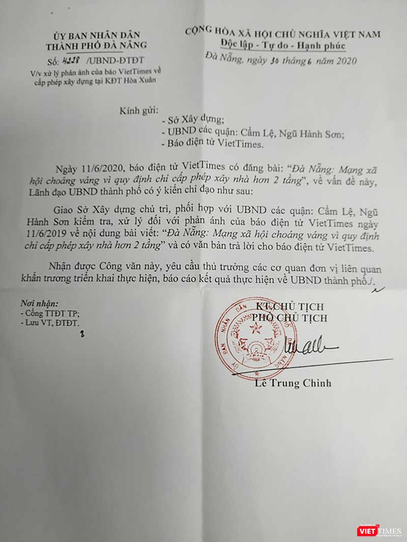 Văn bản chỉ đạo của lãnh đạo UBND TP Đà Nẵng yêu cầu làm rõ nội dung VietTimes nêu Văn bản chỉ đạo của lãnh đạo UBND TP Đà Nẵng yêu cầu làm rõ nội dung VietTimes nêu