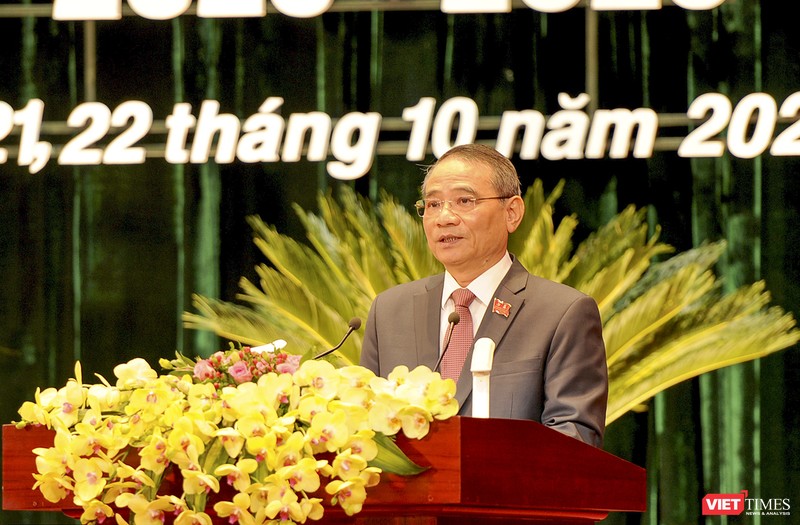 Ông Trương Quang Nghĩa – Uỷ viên Trung ương Đảng, Bí thư Thành uỷ Đà Nẵng khoá XXI phát biểu tại Đại hội đại biểu Đảng bộ TP Đà Nẵng lần thứ XXII, nhiệm kỳ 2020-2025 