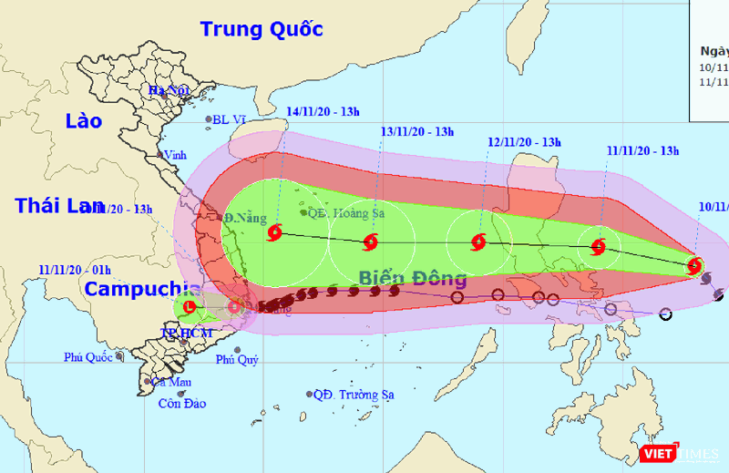 Đường đi của bão Vamco trong những ngày tới Đường đi của bão Vamco trong những ngày tới