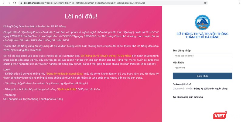 Giao diện ứng dụng khảo sát, lấy ý kiến về chuyển đổi số của Sở TT&TT TP Đà Nẵng