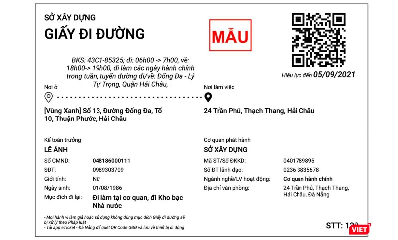 Mẫu giấy đi đường QRCode cấp cho người dân Mẫu giấy đi đường QRCode cấp cho người dân