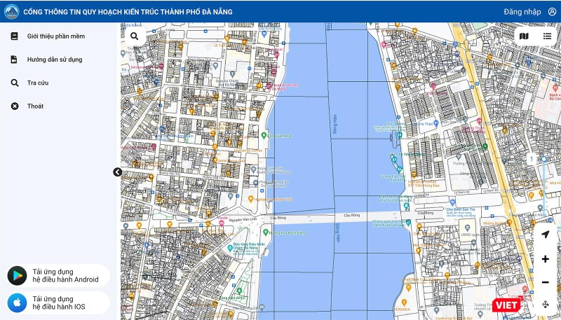 Bản đồ quy hoạch phân lô tỷ lệ 1/500, 1/5.000... được tích hợp trên ứng dụng