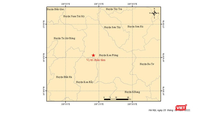 Vị trí xảy ra trận động đất (ảnh Viện Vật lý Địa cầu Việt Nam)