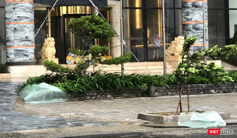 Kính công trình bị gió đánh văng xuống đất