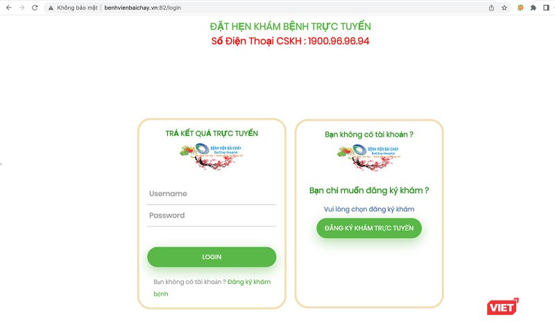 Giao diện đăng ký khám bệnh trực tuyến tại Bệnh viện Bãi Cháy (Quảng Ninh)