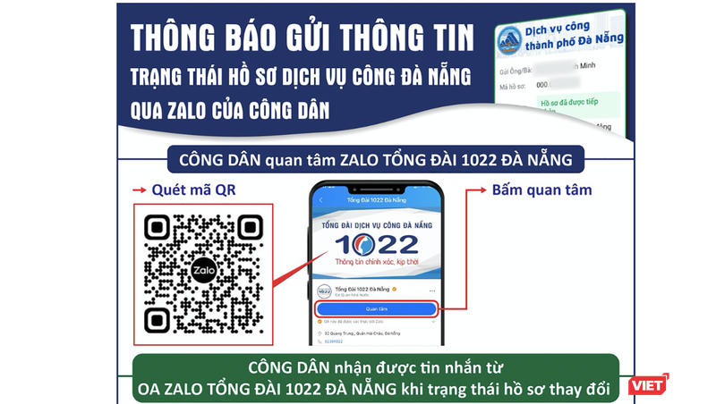 Hướng dẫn về sử dụng chức năng thông báo trạng thái hồ sơ dịch vụ công Đà Nẵng qua Zalo cho công dân