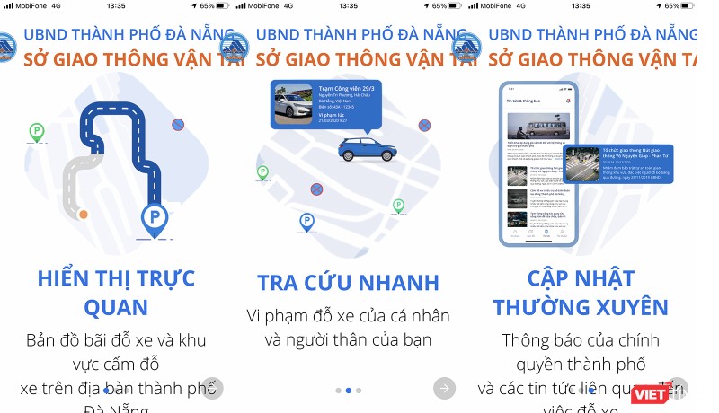 Ứng dụng giám sát đỗ xe Danang Parking trên di động