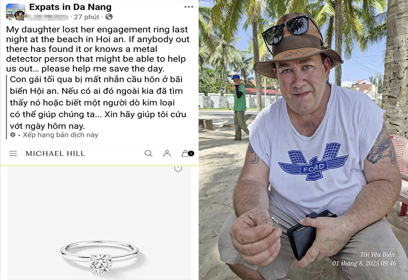 Du khách người Australia với dòng cầu cứu trên mạng xã hội và niềm vui khi tìm lại được chiếc nhẫn cho con gái. Ảnh nhân vật cung cấp. cuu ho 2.png