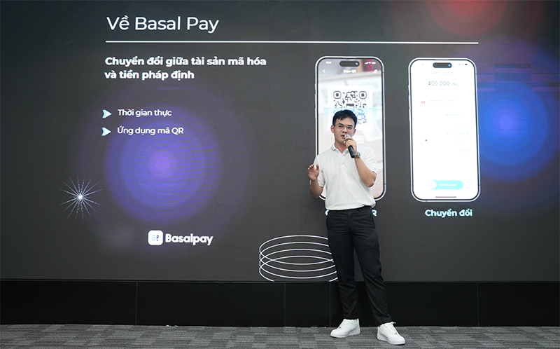Công ty CP Alphatrue Solution giới thiệu về “Phần mềm Basal Pay”. Ảnh: Thanh Thảo pasal pay.png