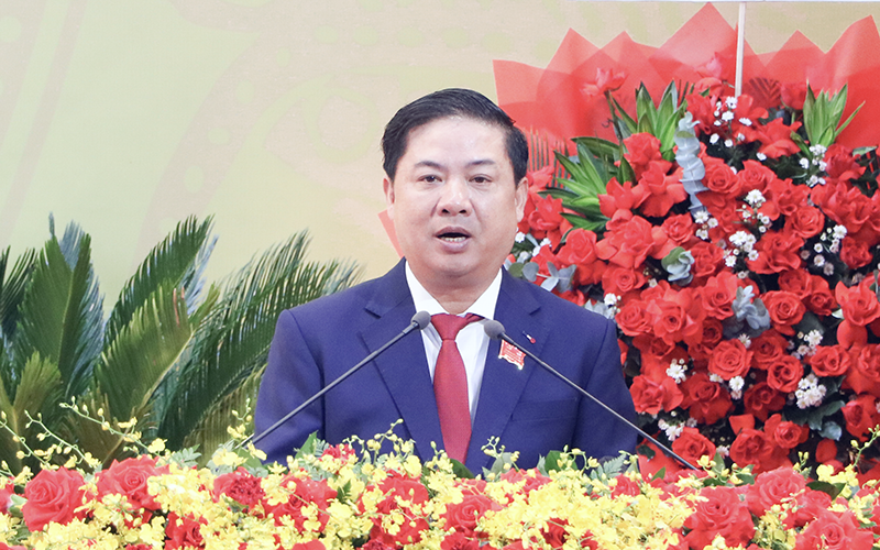 Ông Lương Nguyễn Minh Triết, Uỷ viên dự khuyết Trung ương Đảng, Bí thư Thành uỷ Đà Nẵng, phát biểu khai mạc Đại hội. khai mac 2.png