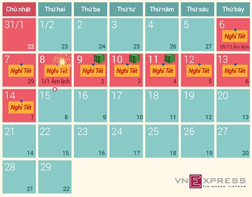 Lịch nghỉ Tết Bính Thân 2016.