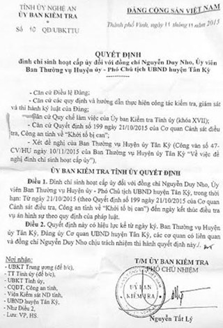 Quyết định 10-QĐ/UBKTTU ngày 11/11/2015 của Ủy ban Kiểm tra tỉnh Nghệ An.