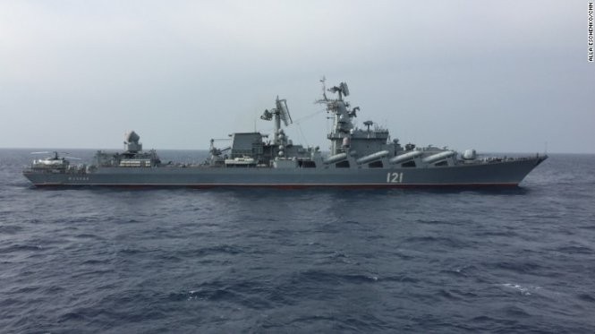 Tàu chiến Nga Moskva ngoài khơi Syria - Ảnh: CNN Tàu chiến Nga Moskva ngoài khơi Syria - Ảnh: CNN