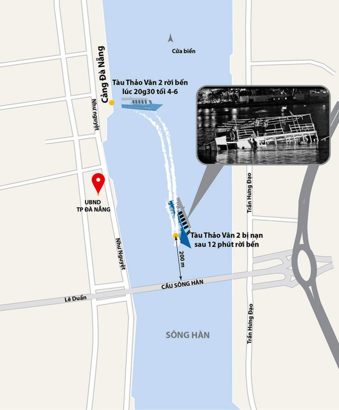 Sơ đồ khu vực tàu Thảo Vân 2 bị nạn - Đồ họa: NHƯ KHANH