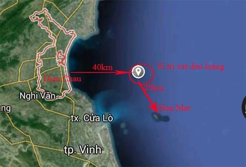 Vị trí phát hiện vết dầu loang. Vị trí phát hiện vết dầu loang.
