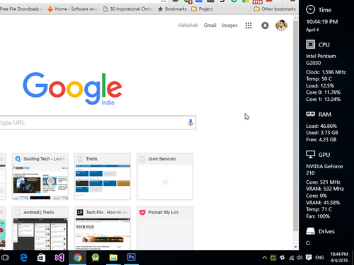 Sidebar của tiện ích được hiển thị ở cạnh phải của màn hình. Sidebar của tiện ích được hiển thị ở cạnh phải của màn hình.