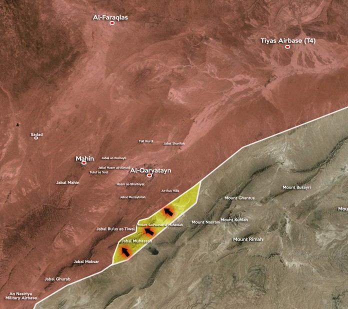 Bản đồ khu vực chiến sự gần thành phố cổ quân đội Syria, IS, tỉnh Homs, thành phố cổ al- Qaryatayn, tỉnh Homs