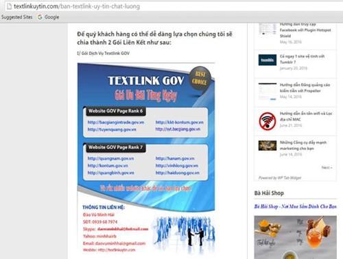 Quảng cáo chèn link ẩn vào các địa chỉ thuộc khối cơ quan Chính phủ.