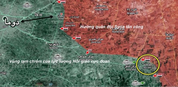 Bản đồ chiến sự khu vực Đông Ghouta