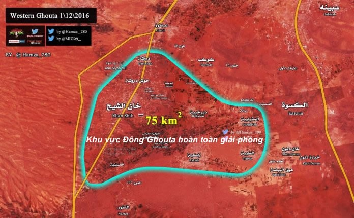 Sơ đồ cuối cùng của vùng chiến sự Tây Ghouta nổi tiếng ngoại ô Damascus