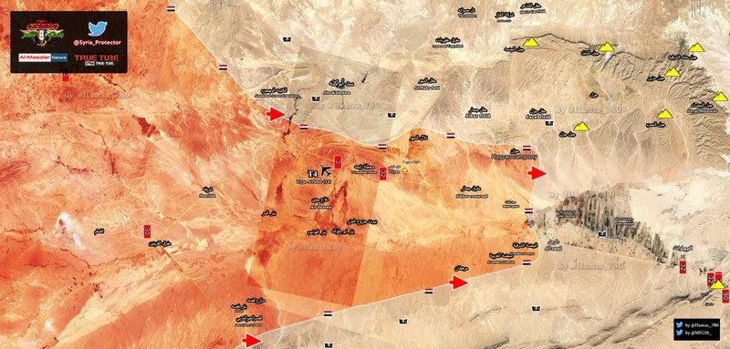 các hướng tấn công chính của quân đội Syria trên vùng sa mạc Palmyra