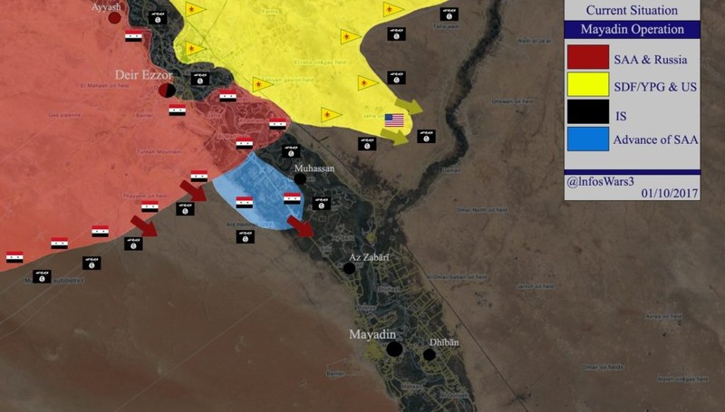 Lực lượng Tiger tiến công về hướng thành phố Al - Mayadeen, phía nam Deir Ezzor - bản đồ South Front