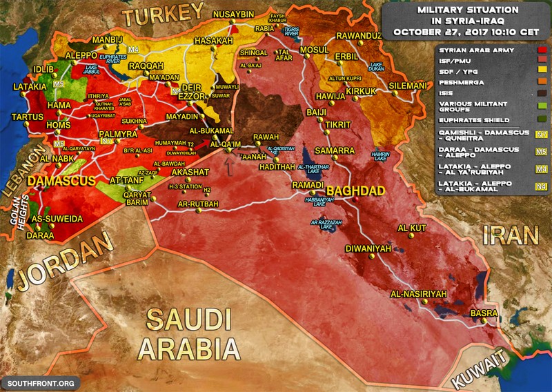 Bản đồ tình hình chiến sự Syria - Iraq ngày 27.10.2017 theo South Front