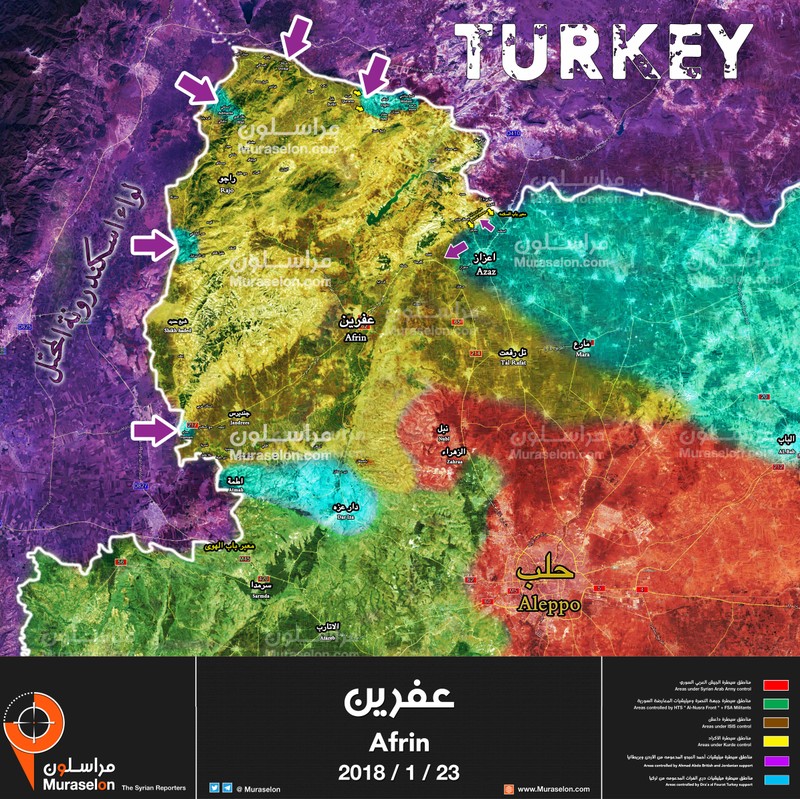 Chiến trường Afrin ngày 23.01.2018 theo Muraselon