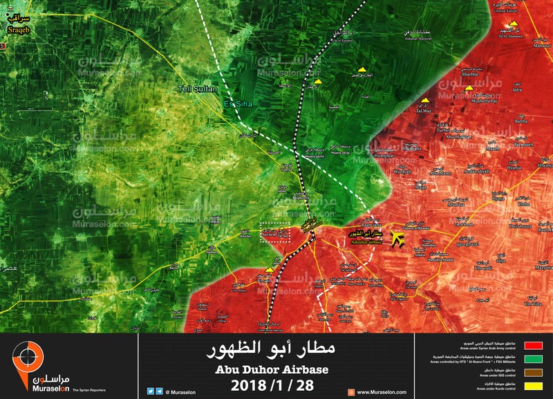 Quân đội Syria giành được quyền kiểm soát cao điểm Tal Azo, phía tây bắc thị trấn Abu Al-Duhur. Ảnh Muraselon