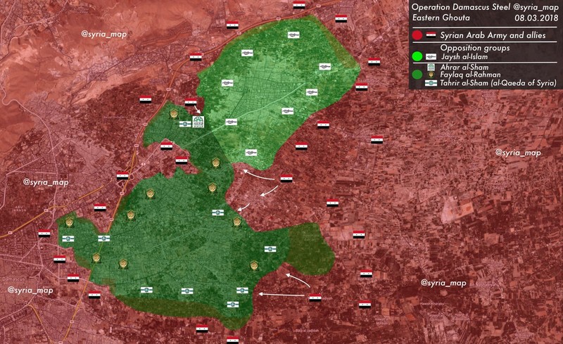 Tình hình chiến sự chiến trường Đông Ghouta ngày 08.03.2018 theo Muraselon