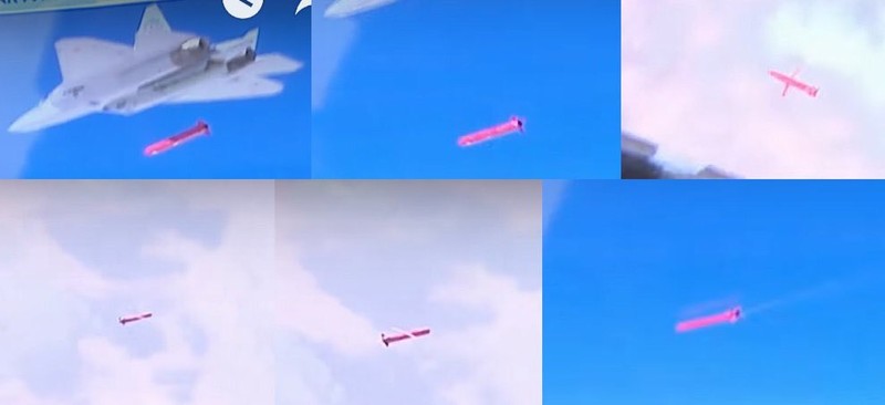 Máy bay tiêm kích tàng hình Su-57 phóng tên lửa hành trình ơ Syria. Ảnh ghép video Máy bay tiêm kích tàng hình Su-57 phóng tên lửa hành trình ơ Syria. Ảnh ghép video