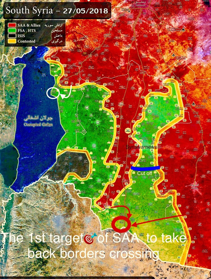 Kế hoach giải phóng tỉnh Daraa của liên minh quân sự Syria - Nga. ảnh Masdar News. Kế hoach giải phóng tỉnh Daraa của liên minh quân sự Syria - Nga. ảnh Masdar News.