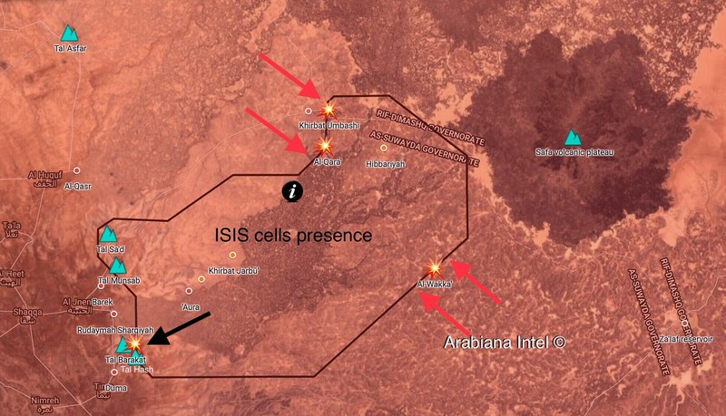 Các mũi tiến công chính của quân đội Syria ở Sweida. ảnh South Front Các mũi tiến công chính của quân đội Syria ở Sweida. ảnh South Front