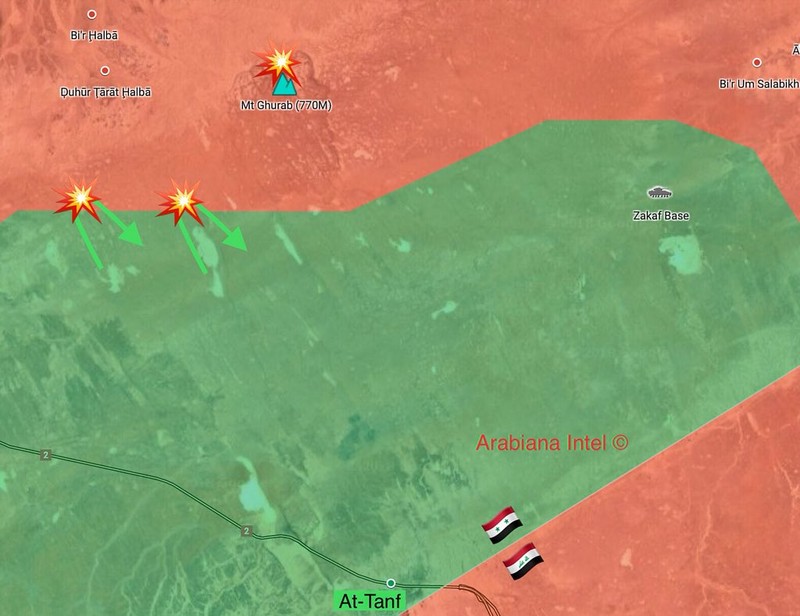 Bản đồ thực tế cuộc tiến công của FSA vào quân đội Syria trên vùng ngoại vi thị trấn Á-Tanf. Ảnh minh họa quân đội Syria