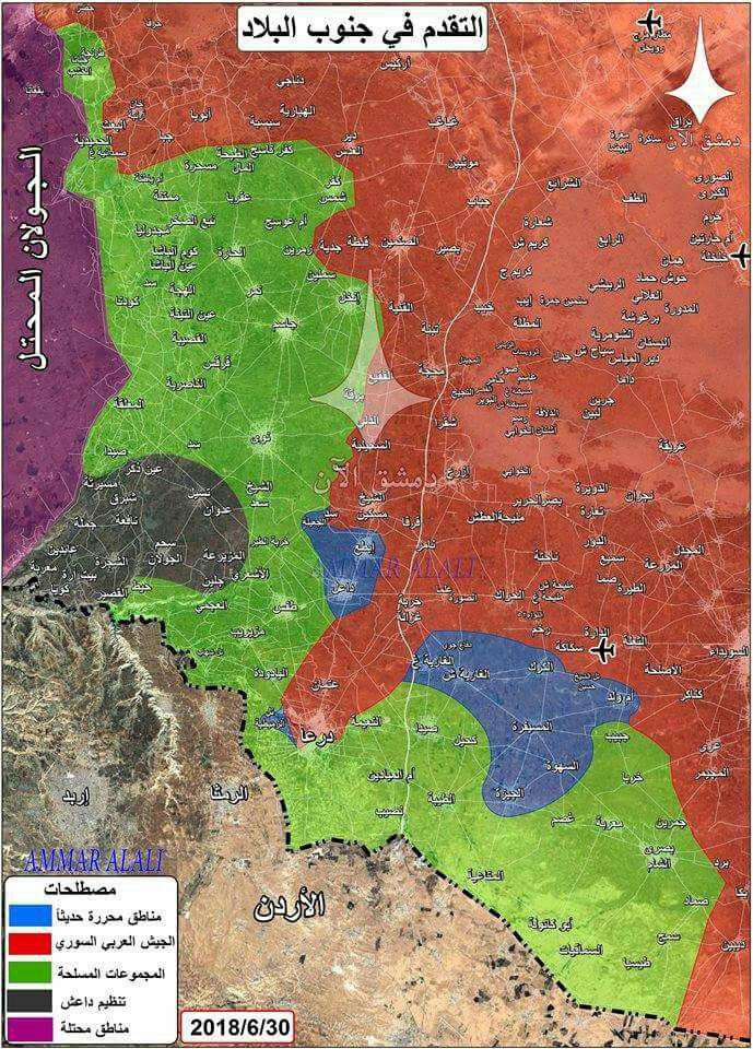 Chiến tuyến quân đội Syria tính đến ngày 30.06.2018 theo Hezbollah