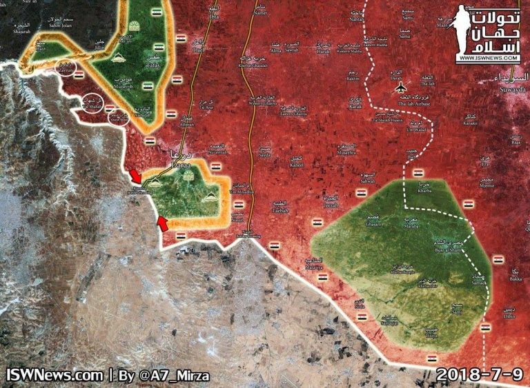 Bản đồ chiến sự tỉnh Daraa ngày 09.07.2018 theo South Front