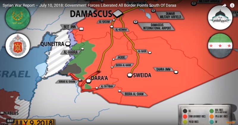 Quân đội Syria giải phóng toàn bộ tuyến biên giới tình Daraa với Jorrdan. Ảnh video SouFront