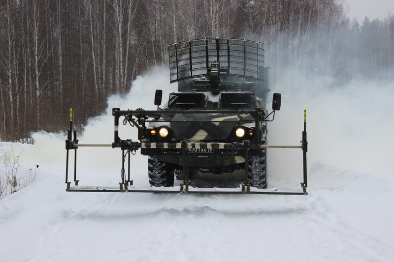 Máy rà phá bom mìn "Lista" trong cuộc diễn tập của lực lượng tên lửa chiến lược trong vùng Sverdlovsk. Ảnh RT