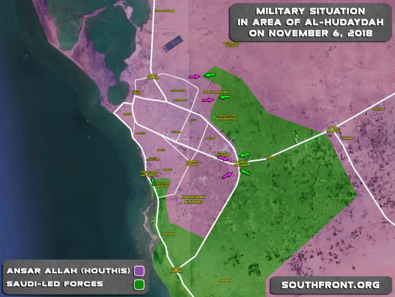 Tình huống chiến trường Yemen khu vực thành phố cảng al-Hudaydah. Ảnh: South Front Tình huống chiến trường Yemen khu vực thành phố cảng al-Hudaydah. Ảnh: South Front