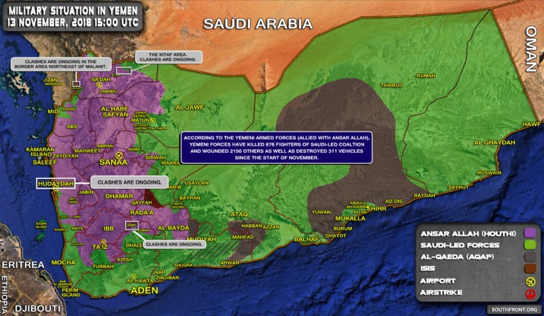 Tình hình chiến sự Yemen tính đến ngày 13.11.2018 theo South Front