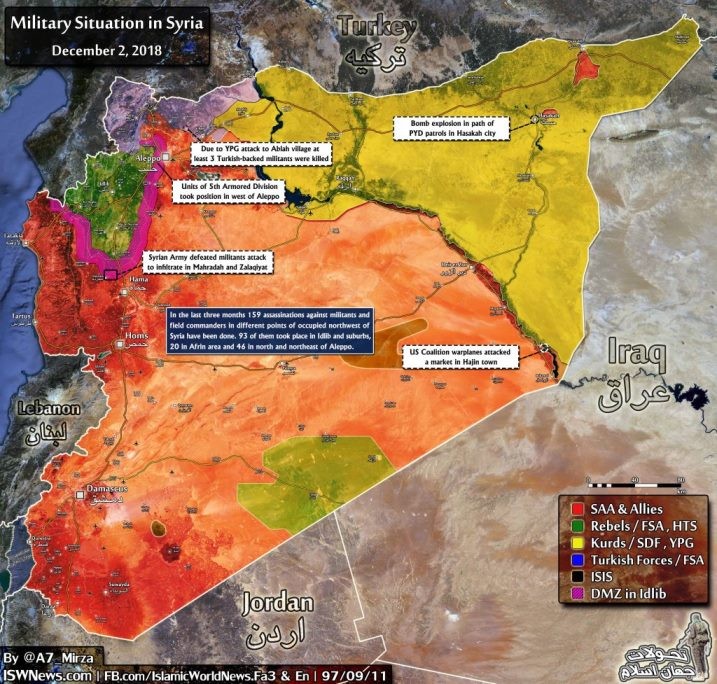 Tình hình chiến sự tại Syria, tính đến ngày 17.12.2018 theo South Front.