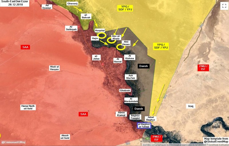 Các mũi tấn công của lực lượng dân quân SDF trên chiến trường thung lũng Euphrates. Ảnh minh họa: South Front.