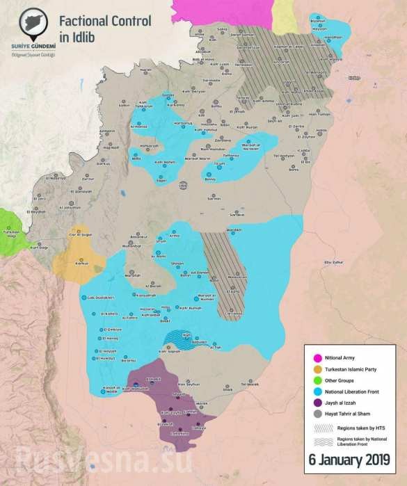 Tổng quan tình hình chiến sự địa phận tỉnh Idlib tính đến ngày 06.01.2019. Ảnh Rusvesna