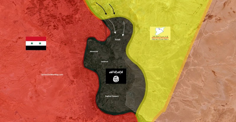 Lực lượng Dân quân SDF tiến công vào những làng mạc, thị trấn còn lại trên vùng nông thôn Deir Ezzor. Ảnh minh họa: Masdar News. Lực lượng Dân quân SDF tiến công vào những làng mạc, thị trấn còn lại trên vùng nông thôn Deir Ezzor. Ảnh minh họa: Masdar News.