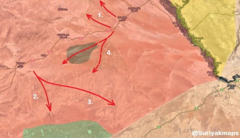 Chiến trường sa mạc, quân đội Syria và lực lượng vũ trang địa phương tiến hành truy quét IS trên vùng miền trung Syria. Ảnh minh họa: Masdar News. Chiến trường sa mạc, quân đội Syria và lực lượng vũ trang địa phương tiến hành truy quét IS trên vùng miền trung Syria. Ảnh minh họa: Masdar News.