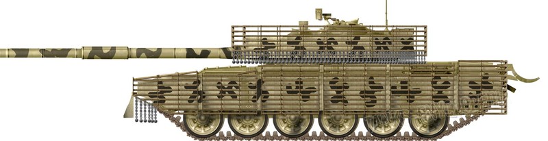 Xe tăng trang bị lồng thép chắn tên lửa T-72 Mahmia. Ảnh: tanks-encyclopedia. Xe tăng trang bị lồng thép chắn tên lửa T-72 Mahmia. Ảnh: tanks-encyclopedia.