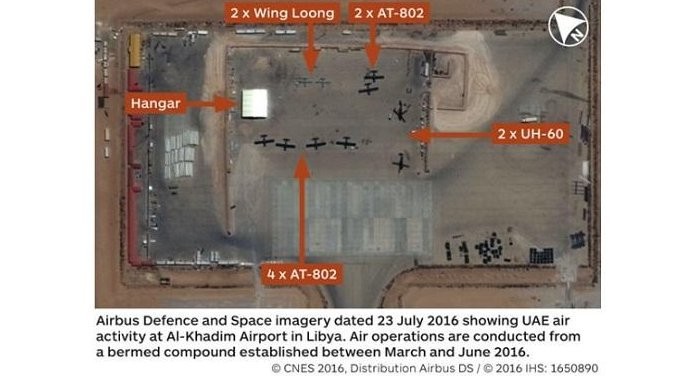 Căn cứ không quân do UAE kiểm soát, trong đó có nhiều máy bay không người lái các loại. Ảnh South Front Căn cứ không quân do UAE kiểm soát, trong đó có nhiều máy bay không người lái các loại. Ảnh South Front